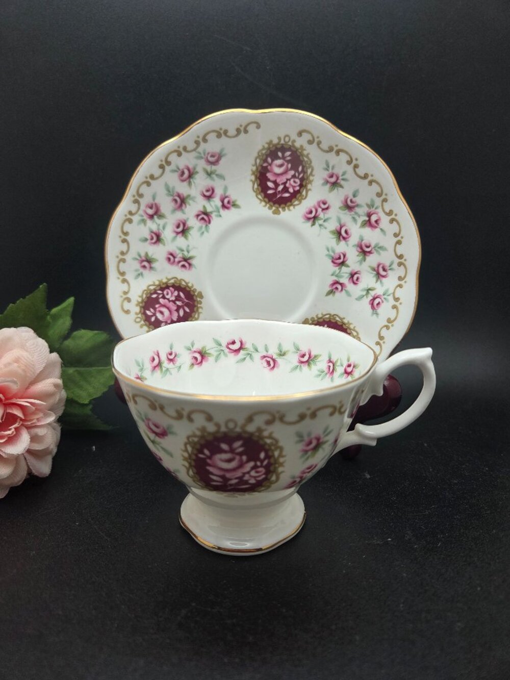 Vintage Royal Albert Teacup and Saucer Cameo Series Keepsake Red